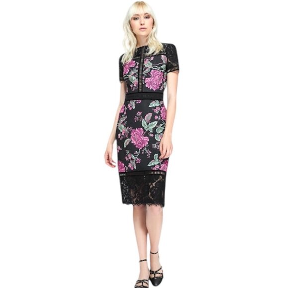 Tadashi Shoji Dresses & Skirts - Tadashi Shoji Floral Neoprene & Lace Dress Womens Size 4 NWT
